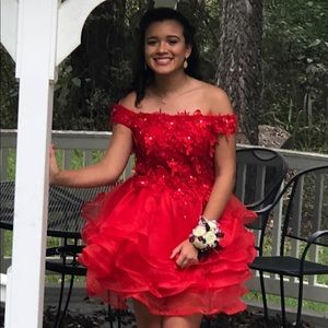 Red off the shoulder dress